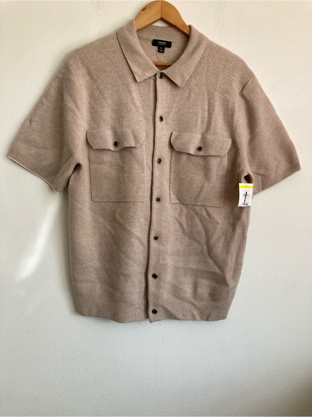 Reiss Parsons Wool Ribbed Button-Through Top in Oatmeal XL